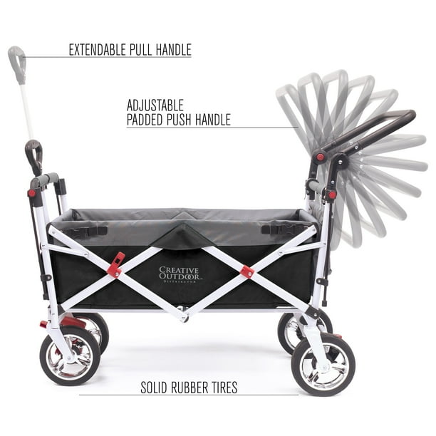 Push Pull Silver Series Wagon Stroller With Canopy Black