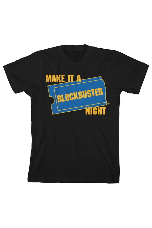 Blockbuster Make It a Blockbuster Night Youth Black Short Sleeve Crew Neck Tee-Large