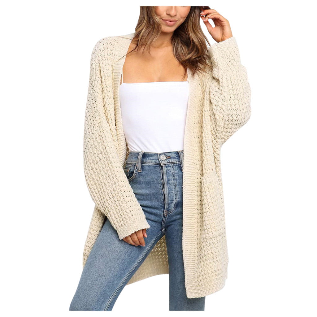 Inverlee Womens Winter Open Front Solid Cardigan Long Sleeve Sweater Coat 