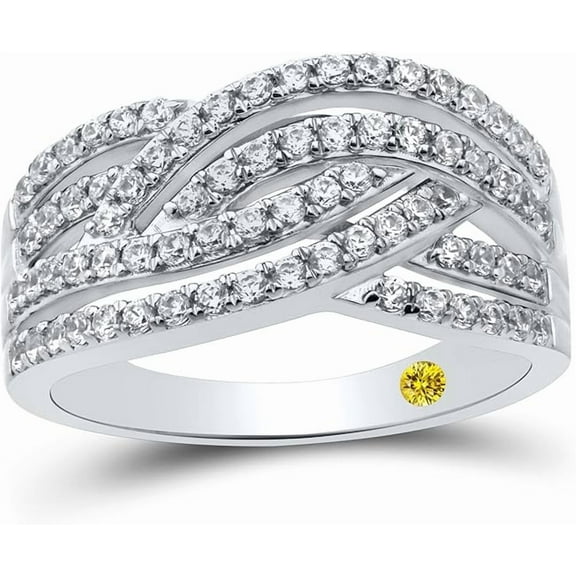 Crossover Diamond Rings for Women | Lab Created 3/4 Carat Diamond Fashion Band | Solid White Gold Plated 925 Sterling Silver | Ideal Diamond Anniversary Band | Ring Size 7