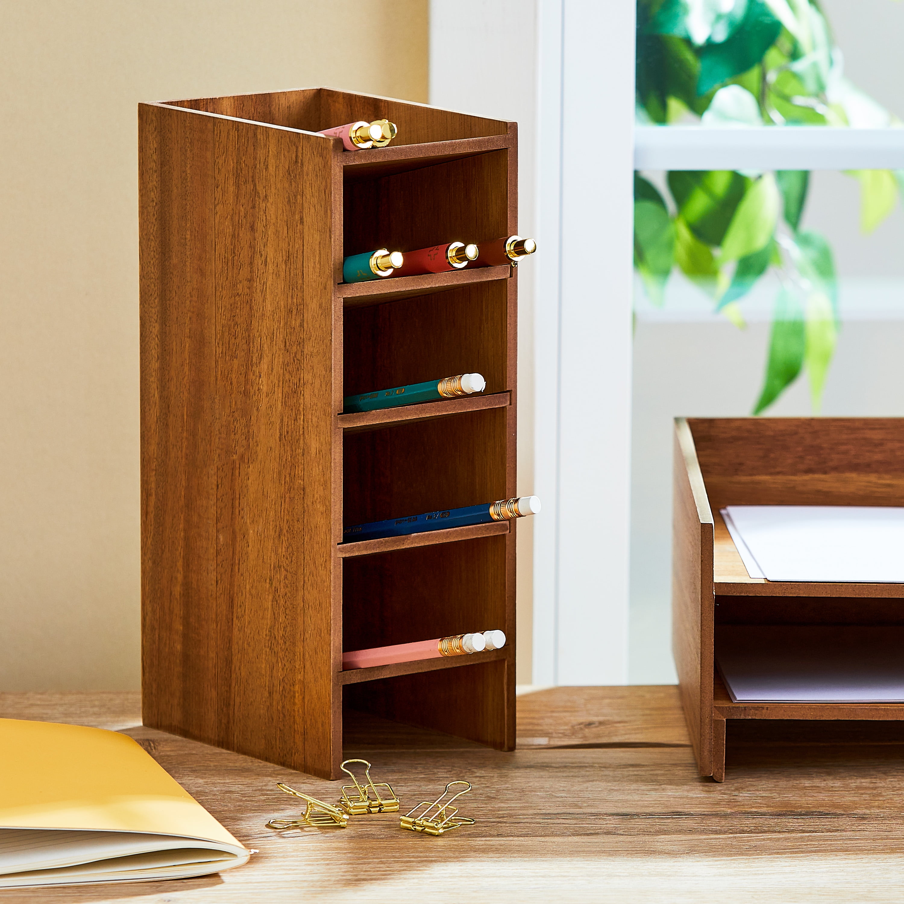 Pen+Gear Wooden Pencil Tower, 3.6 in x 5 in x 9.9 in