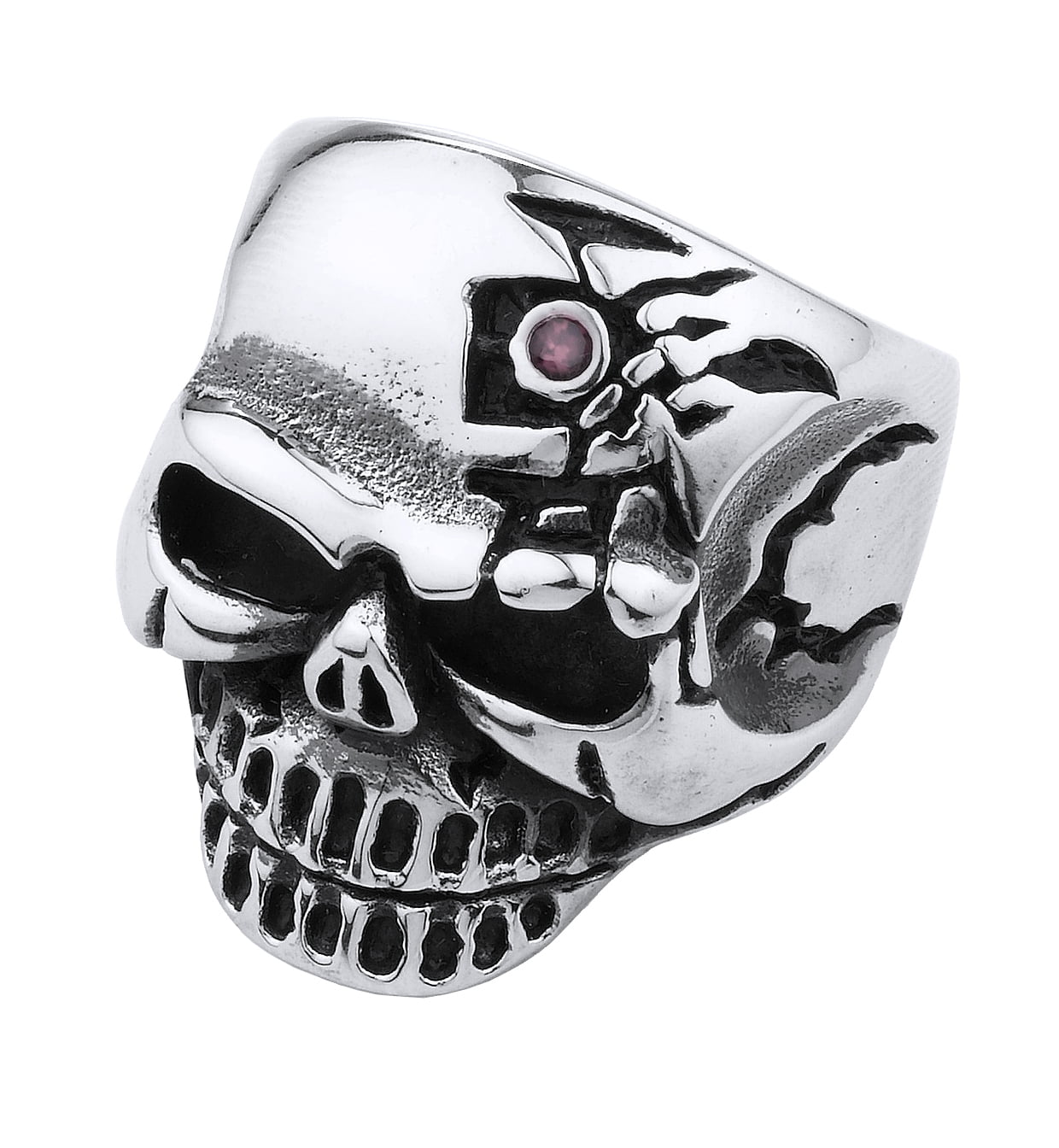 Stainless Steel 2 Color Tribal Skull Face Biker Ring