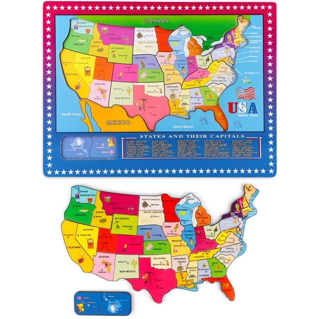 Wondertoys 46 Pieces Wooden USA Map Puzzle for Kids US Map P Wondertoys Wondertoys