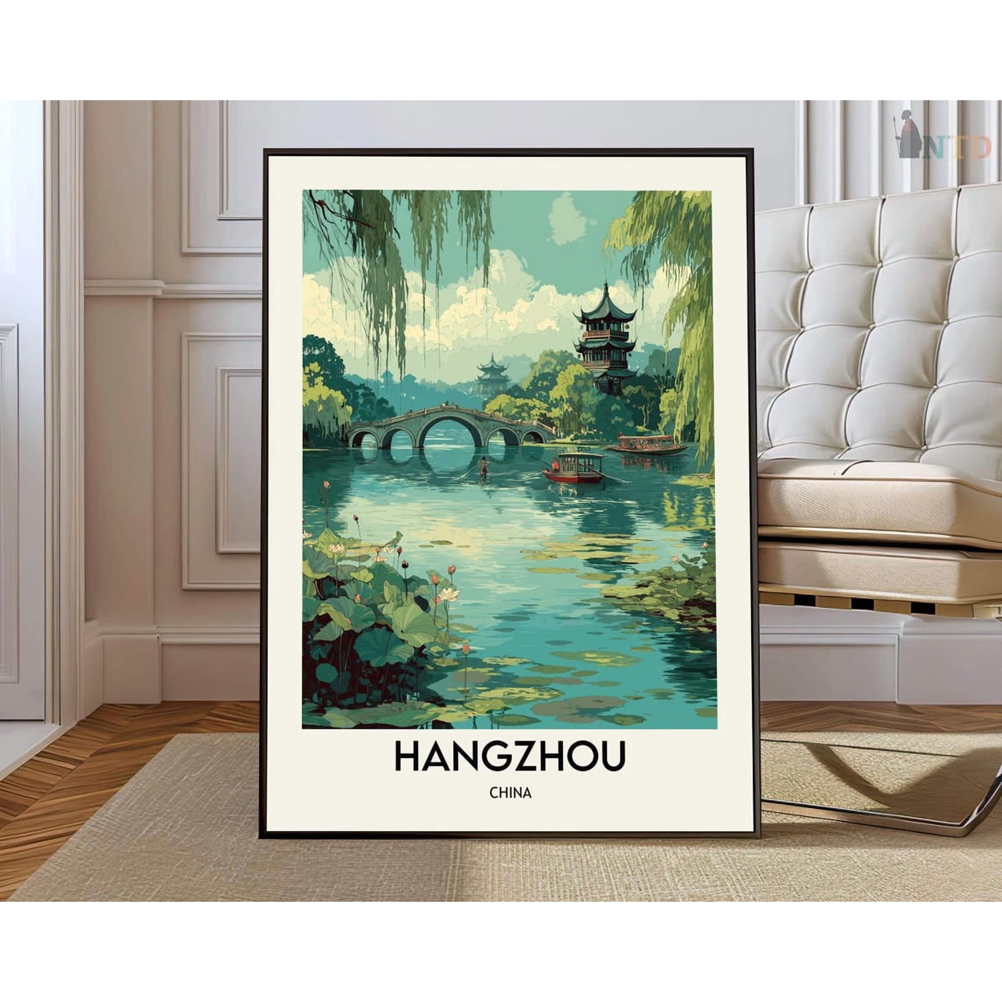 Hangzhou China Poster, West Lake City And Cultural Travel Decor