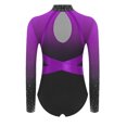 thumbnail image 4 of YiZYiF Kids Girls Long Sleeve Gymnastics Leotard Sparkly Rhinestone Cutout Back Figure Skating Dance Purple 10, 4 of 5