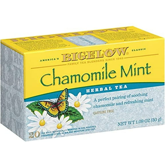 Bigelow Chamomile Mint Herbal Tea Bags, 20 Count Box (Pack Of 6), Caffeine Free Herbal Tea, 120 Tea Bags Total