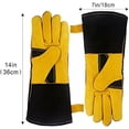 thumbnail image 2 of Guantes de barbacoa para parrilla de 932 ℉ Guante de soldadura de forja de cuero resistente al calor de 14 pulgadas con manga larga retardante de llama y forro aislante para hombres y mujere, 2 of 5
