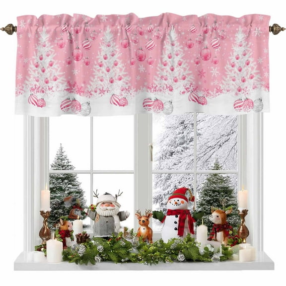 Valances for Windows Pink Christmas Balls Rod Pocket Cafe Window Treatments Valance Curtains for Kitchen Bathroom Laundry Basement Windows 60"x18"