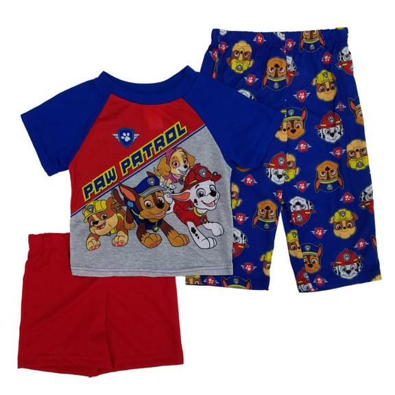 Paw Patrol Toddler Boys 3pc Puppy Dog T-Shirt Shorts & Pants Pajama Set, Size 2T