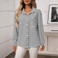 thumbnail image 2 of Women’s Long Sleeve Button Down Striped Shirt, Casual Loose Fit Blouse Top with Pocket, Black and White Fashion Tunic Fashion Clothing for Women, 2 of 3