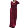 thumbnail image 3 of Rejlun Ladies Maxi Dresses Crew Neck Dress Solid Color Swing Sexy Holiday Wine Red M, 3 of 8