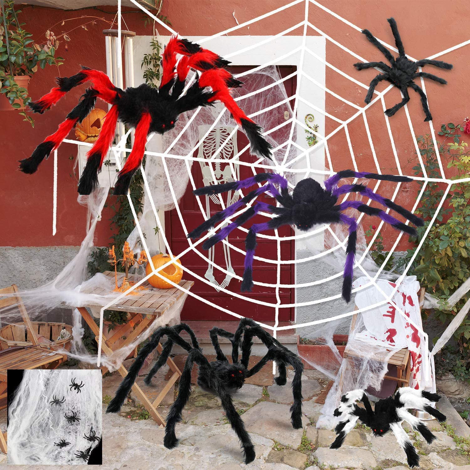 Halloween Decoration Spider Web 5 Spiders White Stretchable Cobweb Fancy Dress 
