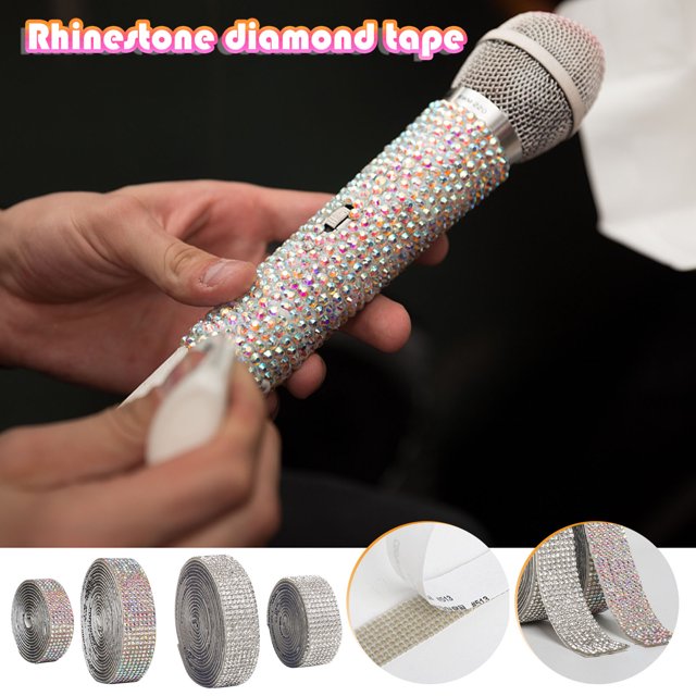 Xihbxyly Cinta de Resina de Diamante, Autoadhesiva, con Diseño de Purpurina, Efecto Cristal Destellante, para Manualidades, Multiusos, para Coche, Teléfono y Zapatos, Fácil de Aplicar, 1 Yarda de Lar
