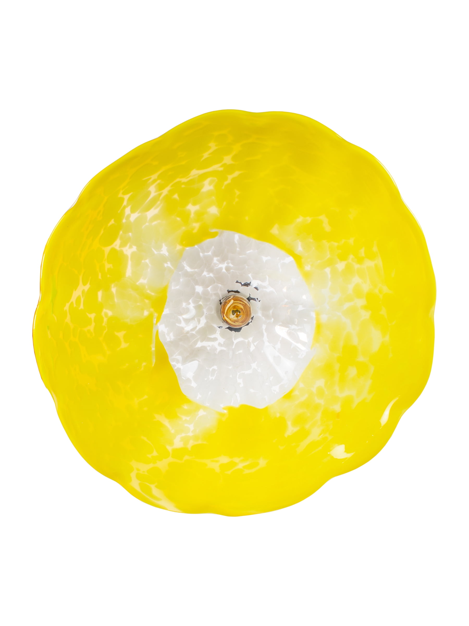 Fiore Hand Blown Art Glass Wall Décor with Floral Finial Centerpiece, Yellow, 14" Diameter
