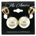 thumbnail image 2 of White & Gold-Tone Metal Stud-Earrings With Bead Accents, 2 of 2