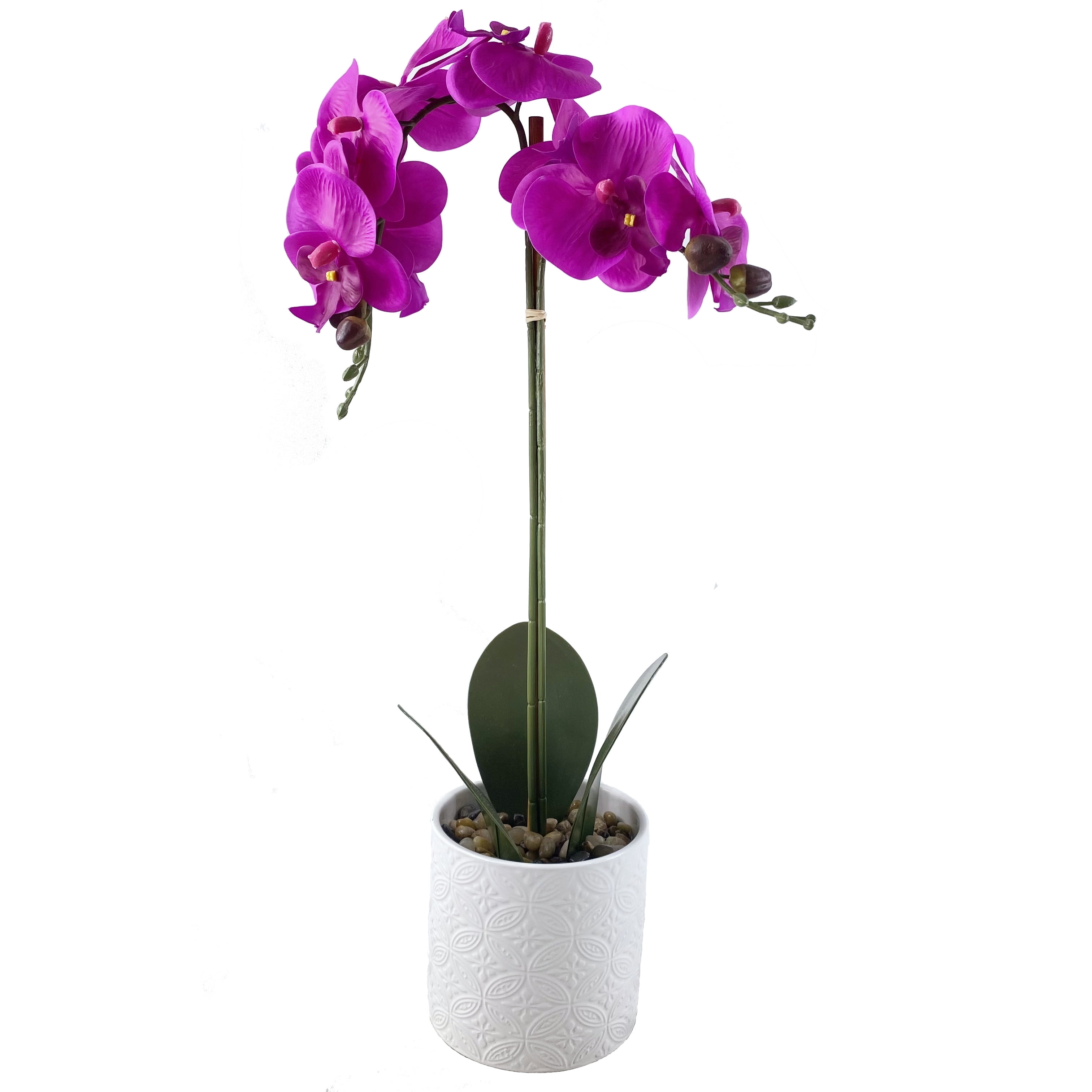 Set of 2 White Artificial Orchid Floral Bundles with Fuchsia Centers