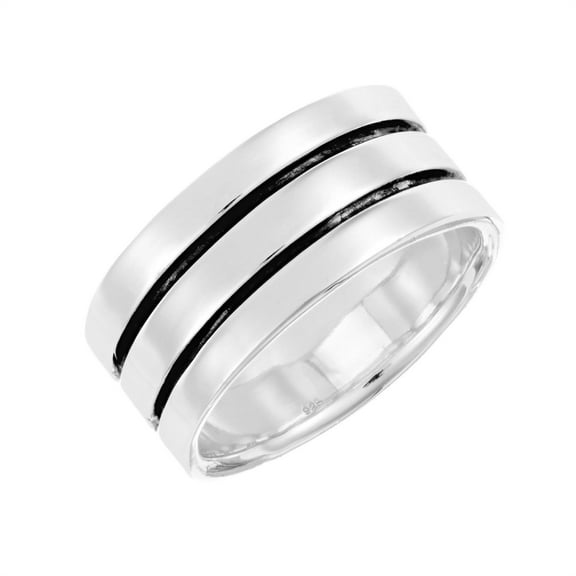 Silverly Men's Women's 925 Sterling Silver 8.2 mm Double Groove Lined Ring