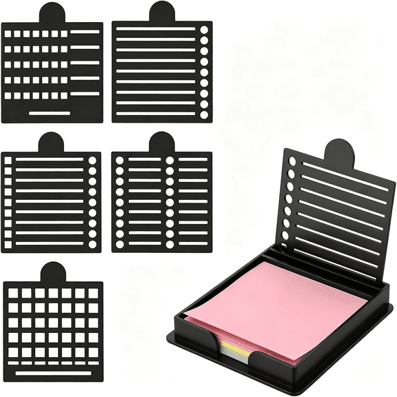 CCOCC Sticky Note Holder with 5 Reusable Templates,3X3 in Sticky Note Stencil,Versatile Sticky Note Dispenser for Desk Organization