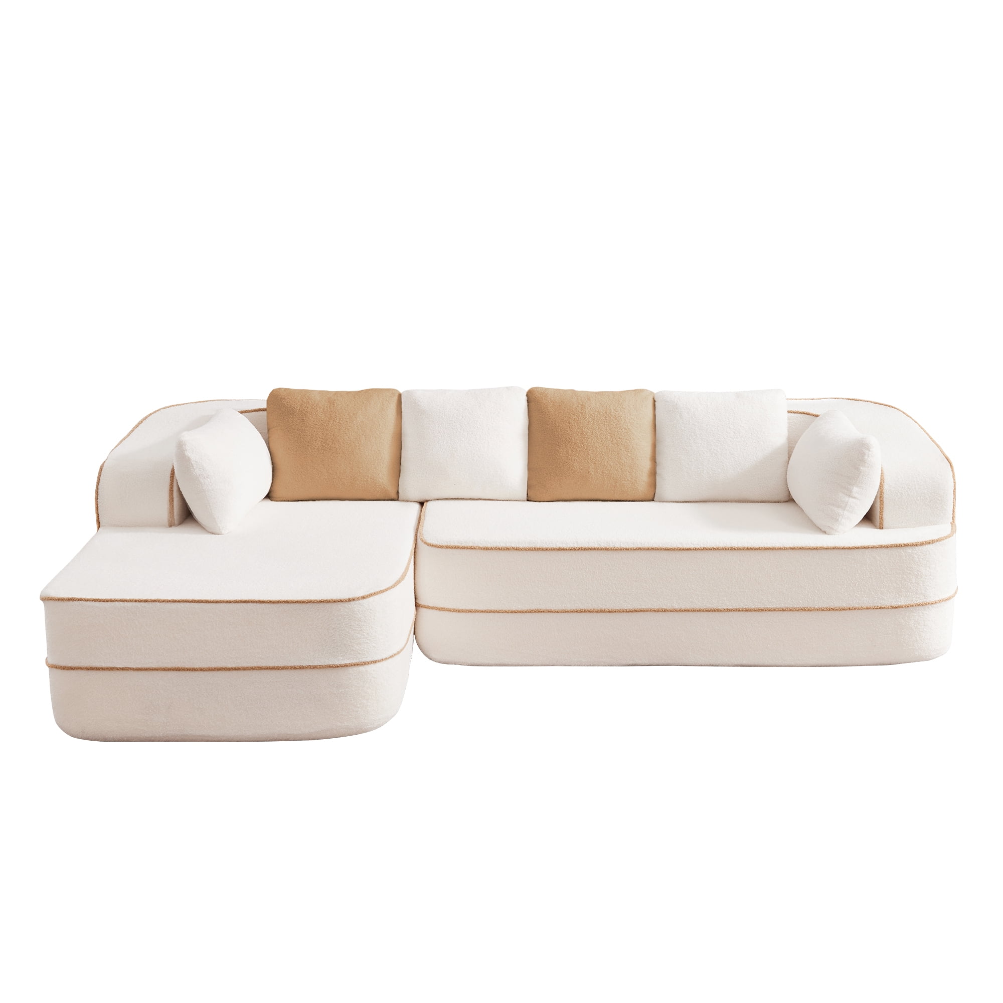 Aukfa 106" 2-Piece Modular Sectional Sofa for Living Room, Right Chaise, Plush Teddy Velvet, White
