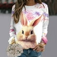 thumbnail image 2 of Women's Casual Rabbit Easter Print Round Neck Long Sleeve Hoodless Sweatshirt Top Pink S, 2 of 7