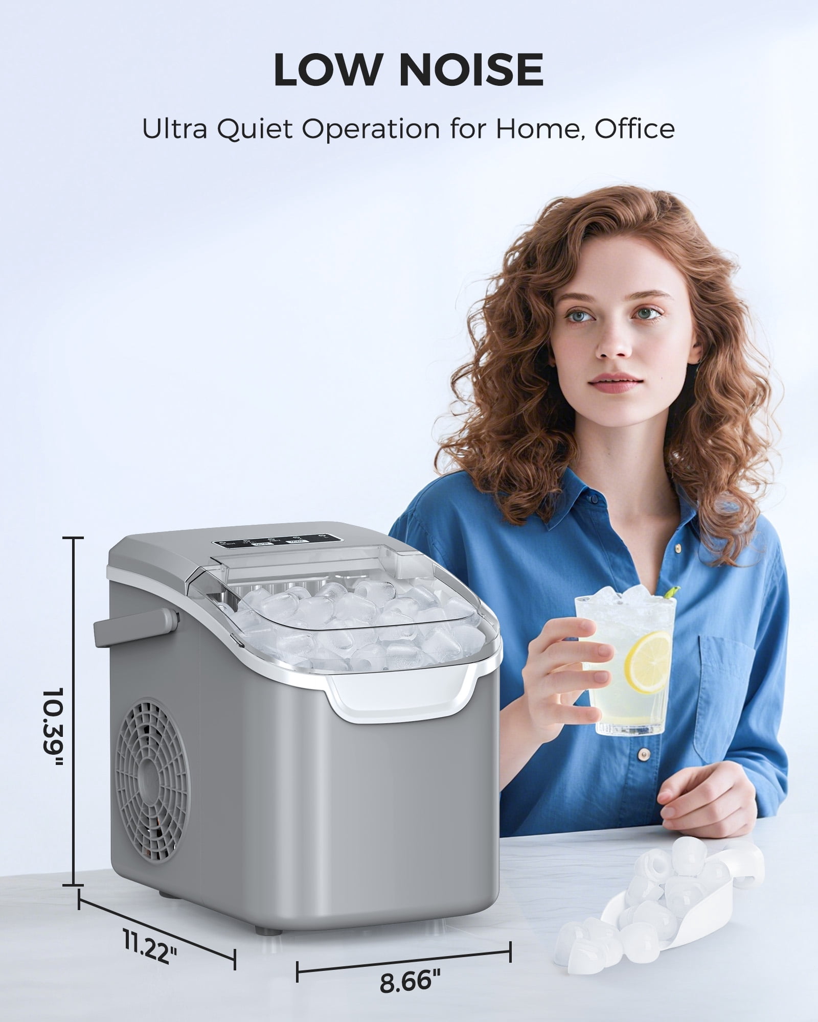 CRZOE Ice Maker Machine For Countertop, Portable Ice Maker Machine With Handel, Self-Cleaning Ice Maker, 26Lbs/24H, 9 Ice Cubes Ready In 8 Mins, For Home/Office/Kitchen
