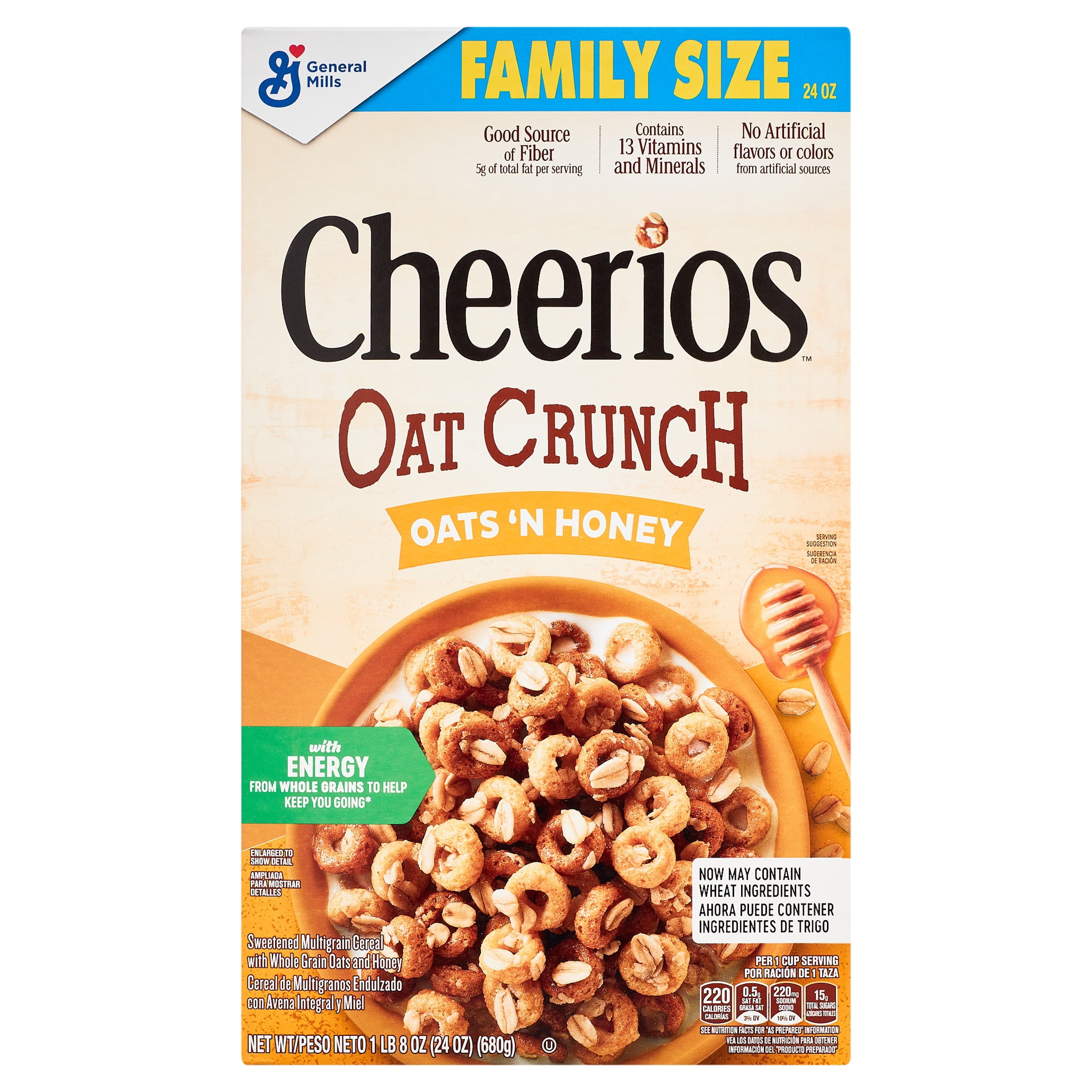 Cheerios Oat Crunch Oats 'N Honey Breakfast Cereal, Family Size, 24 oz