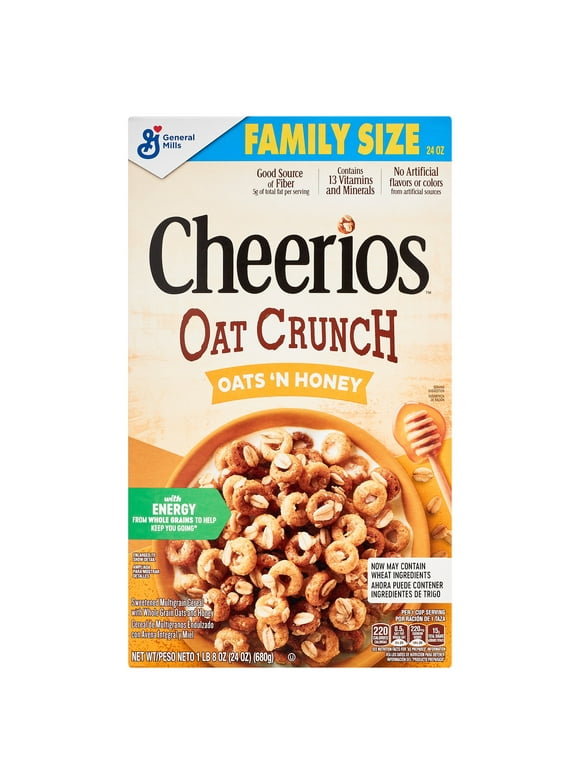 Cheerios Oat Crunch Oats & Honey Oat Breakfast Cereal, Family Size, 24 oz