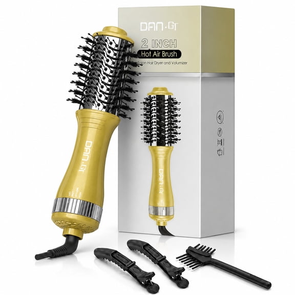 DAN Nano Titanium Hair Dryer Brush Dual Voltage Travel Blow Dryer Brush,Mini Oval Hot Air Brush,2 inch One Step Hair Volumizer Straightener