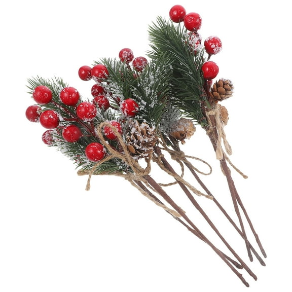 LOLIPPYY Set of 6 Small Artificial Pine Picks with Red PVC Branches for Wreath and Christmas Tree Decoration