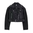 thumbnail image 3 of HH TRAF Chaqueta corta de piel sintética de manga larga con solapa y nueva moda de otoño para mujer, chaqueta de cuero informal elegante de estilo urbano para mujer, 3 of 4