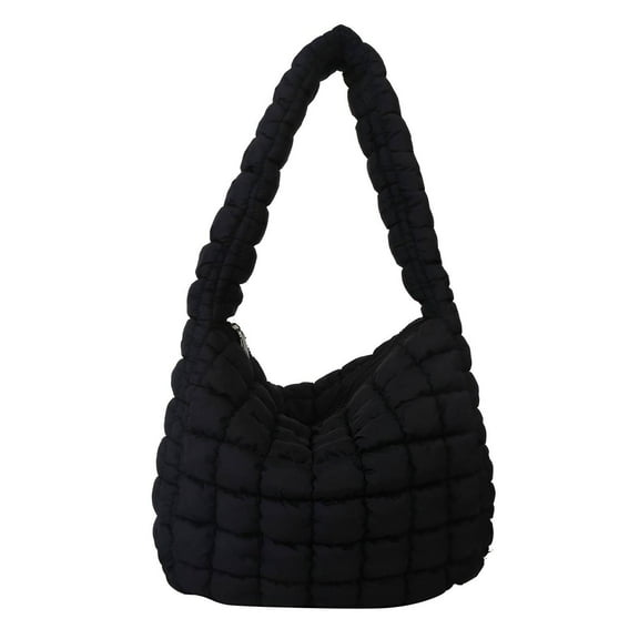 TELOLY Puffer Tote Bag,Cloud Pleats Design Puffer Bag,Unique and Fashionable Style Quilted Tote Bag for Women,Black