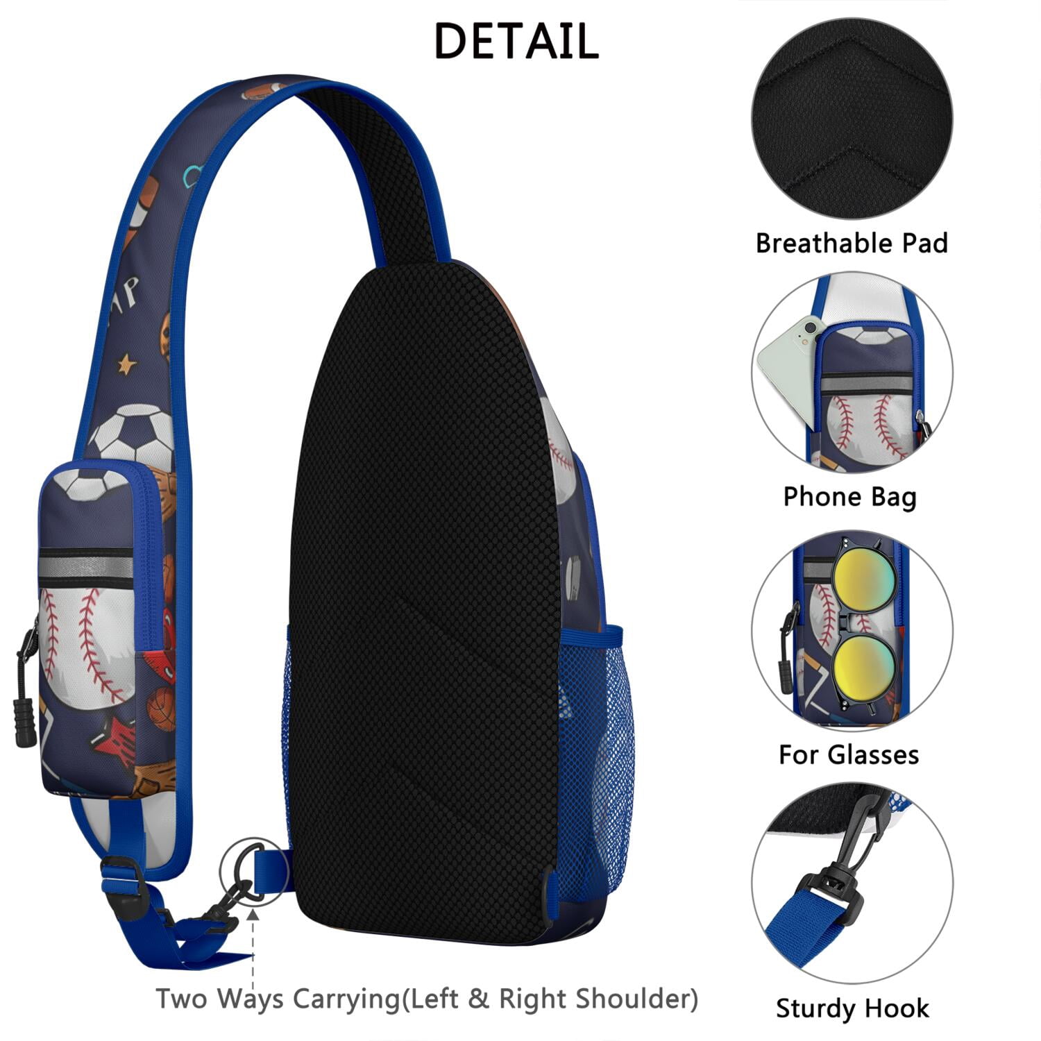 Athlete’s Team Sling Backpack for Softball and Football Lovers – Durable Crossbody Bag Featuring Breathable Padding, Anti-Theft Pocket, Mesh Side Pockets, Adjustable Strap, Ideal for Trai