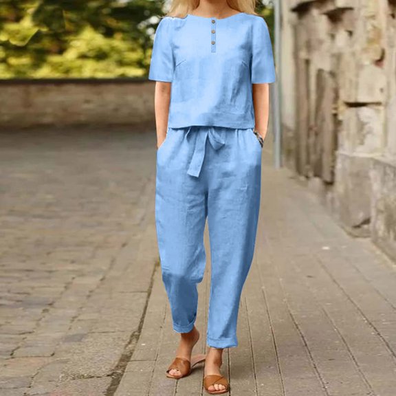 Pyhlmscde Linen Sets for Women 2 Piece, Womens Jumpsuit, Women 2 Piece Outfits Sets
