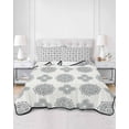 thumbnail image 2 of Quilts Queen Size Bedding Set, Vintage Bohemia Lightweight Quilted Comforter, Blue Gray Boho Abstract Flowers Beige Soft Reversible Bedspread Coverlet with Pillow Covers for All Season, 90" x 96", 2 of 7