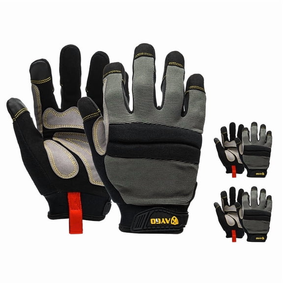 KAYGO Work Gloves For Men, KG125M Mechanic Utility Work Gloves for All Purpose, Excellent Grip, Heavy Duty, Improved Dexterity, Touch Screen, Gray, 2XL