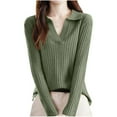thumbnail image 1 of LOVZFMLL Sweaters for Women V-Neck Ribbed Pullover Solid Color Lapel Casual Basic Relaxed Fit Tops Warm Fall Winter Clothes, 1 of 3