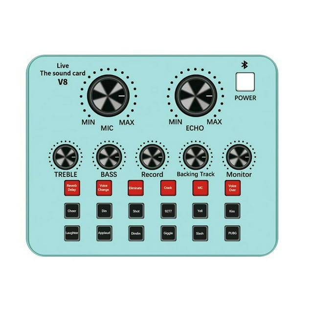 V8 Sound Card, Silicone Keys with Colored Lights Live Bluetooth Tuning Board, Green for Computers and Mobile Phones