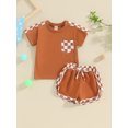 thumbnail image 2 of Biekopu Baby 2 Piece Outfits Plaid Patchwork Short Sleeve Shirt and Elastic Shorts Set for Toddler Girl Boy Cute Summer Clothes, 2 of 9