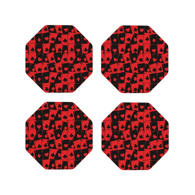Vsdgher Playing Cards Print Leather Coasters for Drinks, Durable Drink Coasters 4 Set for Tabletop Protection, Luxurious Home Décor and Housewarming Gift-Octagon