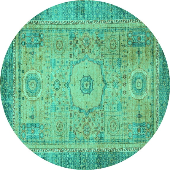 Ahgly Company Indoor Round Abstract Turquoise Blue Modern Area Rugs, 4' Round