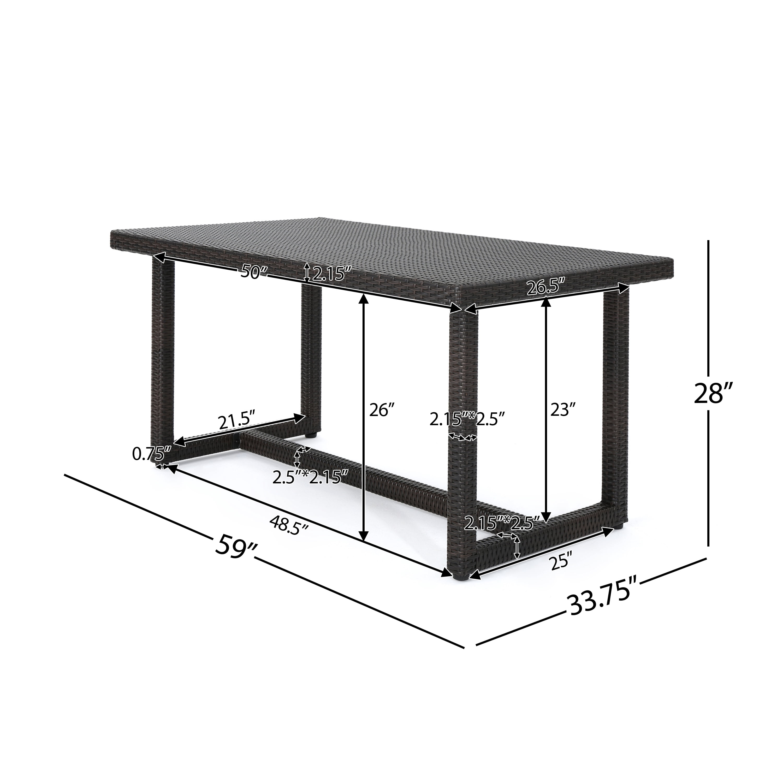 Avianna Outdoor 59 Inch Wicker Dining Table, Multibrown