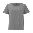 thumbnail image 6 of TODOZO Womens Button Down Shirts Breathable Loose Short Sleeve Cotton Linen Summer Causal Blouses Tops Women's Retro Round Neck Button Cotton Linen Loose Casual Shirt Top T Shirt Beach Casual, 6 of 7