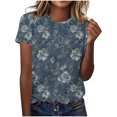 thumbnail image 1 of Hauts d'Été pour Femmes DYTTDG T-shirt Mode Floral Grande Taille Col Rond Manches Courtes Tee-Shirt Décontracté Ample Hauts pour Femmes Liquidation Moins de 10 Multicolore,TTTG, 1 of 5