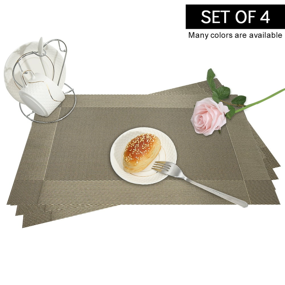 Rectangle Crossweave Woven Placemats for Dining Table, PVC Placemats Set of 4, 12"×18" Vinyl Non