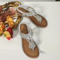 thumbnail image 1 of Boho Style Rhinestone Flat Thong Sandals - Comfortable Open Toe Elastic Strap Slip On Shoes for Women, 1 of 7