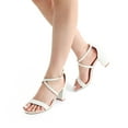thumbnail image 3 of BURUDANI Women’s Ankle Strap Dress Heel Sandals High Heel Open Toe for Party Wedding WHITE-PU Size 8, 3 of 8