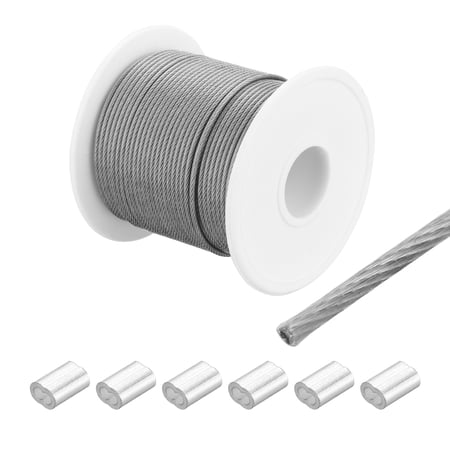 131Ft(40M) Wire Rope 304 Stainless Steel Cable 1/16 (1.5 mm) Vinyl Coated with 6pcs Aluminum Sleeves Transparent