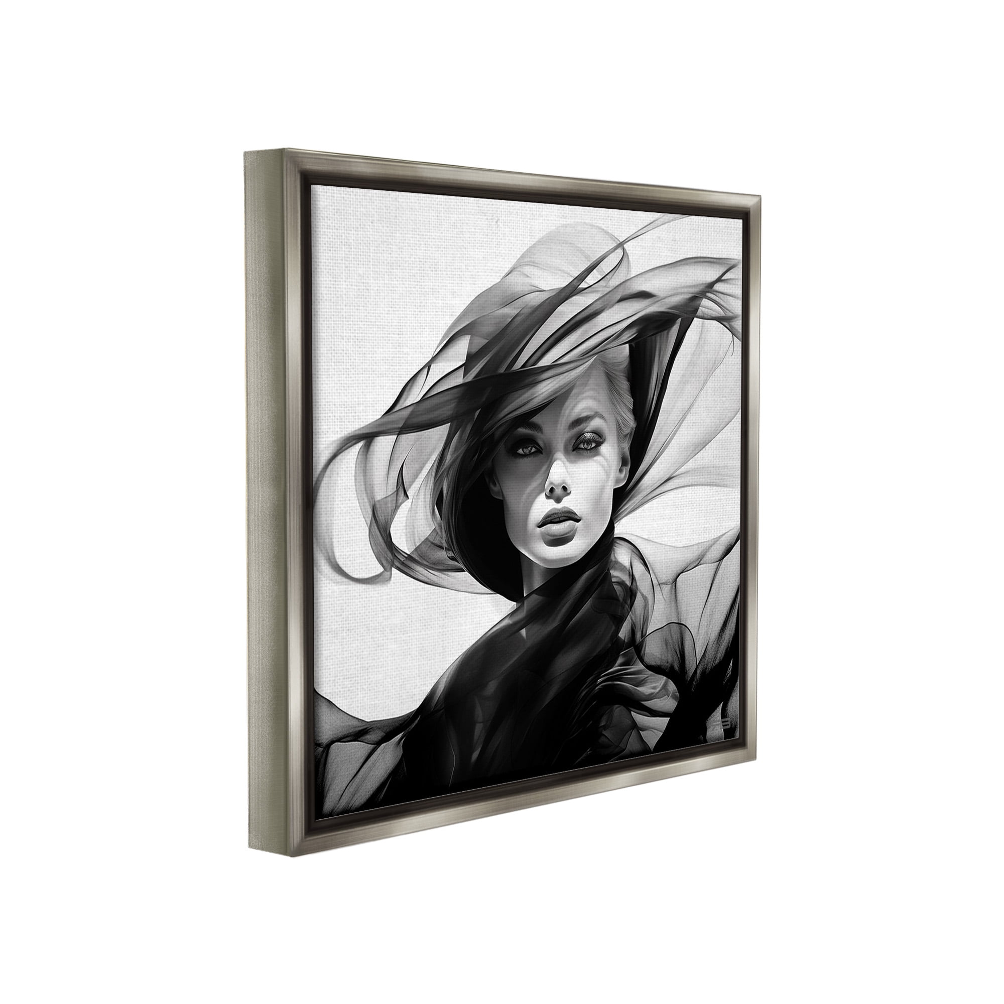 Stupell Industries Modern Fashion Portrait Abstract Painting Gray Floater Framed Canvas Art Print Wall Art, 25 x 25
