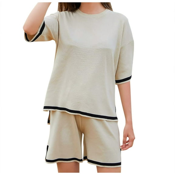 RMGVDSD Women Summer Two Piece Outfits Sweatsuits Casual Short Sleeve Pullover Tops Matching Shorts Loungewear Set Comfy Loungewear Matching Set