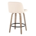 thumbnail image 3 of Toriano 26" Mid-Century Modern Fixed Height Counter Stool with Swivel in White-Washed Wood and Cream Faux Leather with Round Black Metal Footrest by LumiSource - Set of 2, 3 of 3